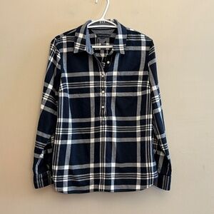 Tommy Hilfiger Navy & White Plaid Pullover Half Button Down Long Sleeve